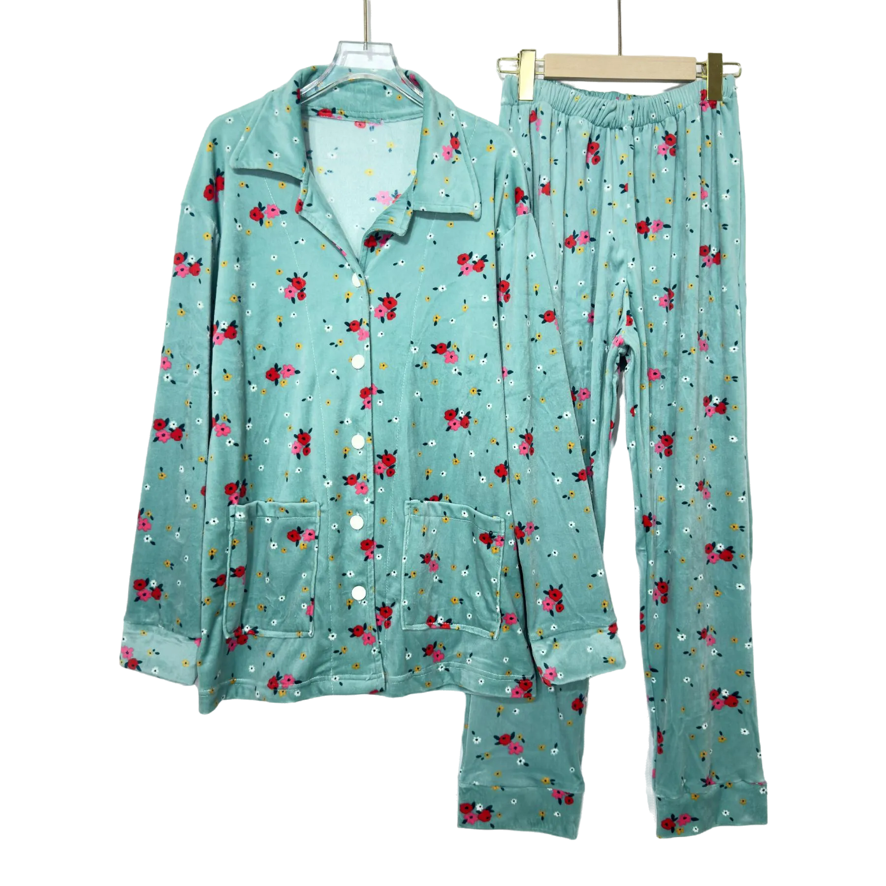 Velvet B Button Prints Women Pijama