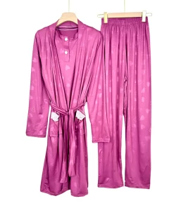 Alternative view of Women's 3-Piece Cotton Pajama & Robe Set Short-Sleeve Top