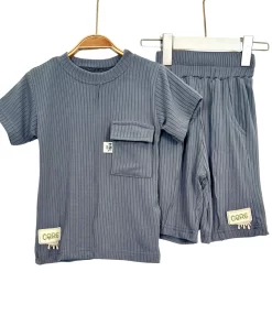 Alternative view of Boy's Ribbed Chest-Pocket Summer Set