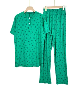 Alternative view of Women's Plus-Size Ribbed Floral Short-Sleeve Summer Pajama Set