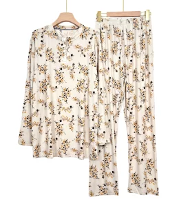 Women's Ribbed Micro-Dot Long-Sleeve plus-size Pajama Set