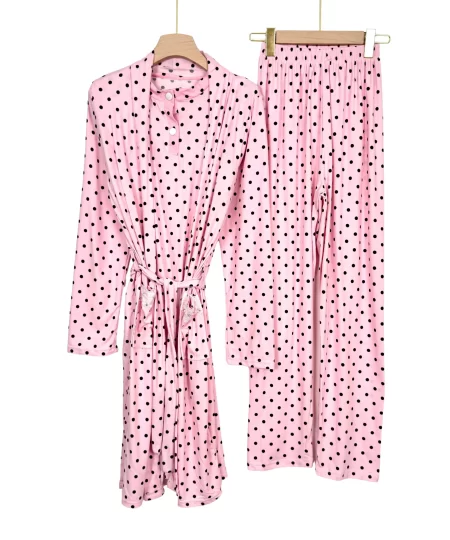 Women's 3-Piece Cotton Pajama & Robe Set Short-Sleeve Top