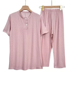 Alternative view of Women’s Summer Cotton Pajama Set – Button-Front Short Sleeve Top & Capri Pants