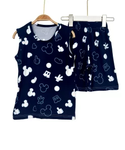 Kid's Cotton Sleeveless Summer Pijama Set - Unisex Cartoon Prints