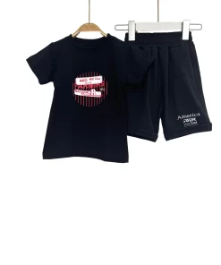 Boys’ Summer Cotton Set – Tee & Black Shorts | HSL Natural Vibes