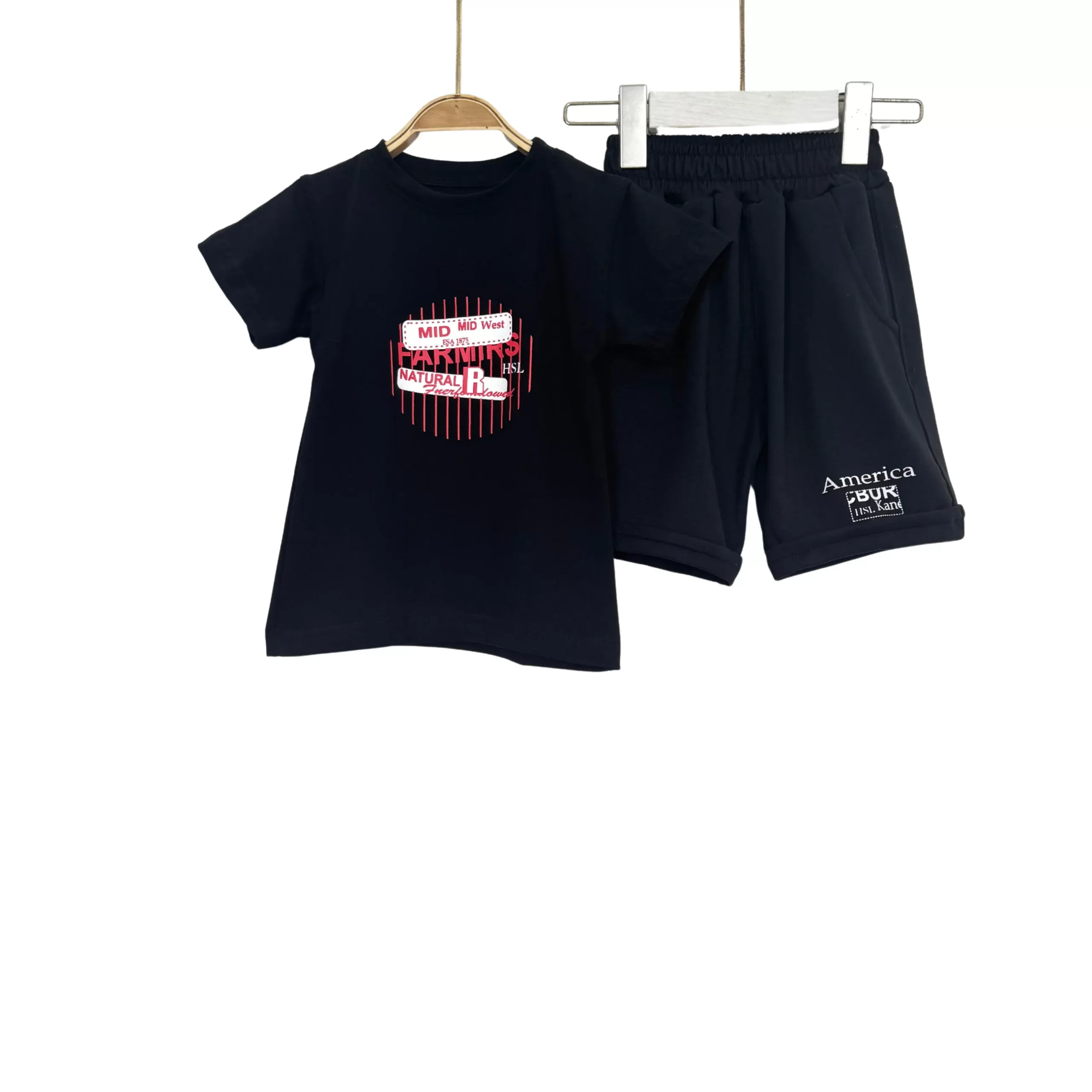 Boys’ Summer Cotton Set – Tee & Black Shorts | HSL Natural Vibes