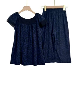 Alternative view of Women’s Summer Cotton Pajama Set with Lace – Short Sleeve Top & Capri Pants