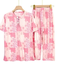 Women's Cotton Blend Summer Pajama Set with Capri Pants – Fresh Print