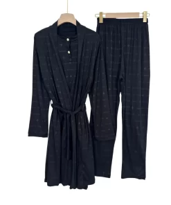 Alternative view of Women’s 3-Piece Summer Pajama Set with Robe – Soft Cotton Blend