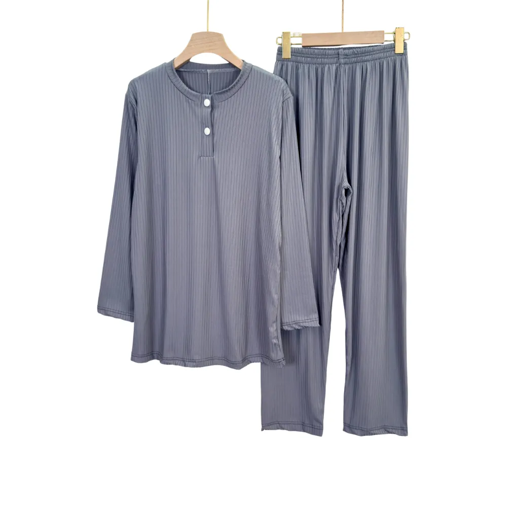 Serene Ribbed Summer Lounge Pajama Set – Women’s Long Sleeve Regular & Plus Sizes 2 - Image 6