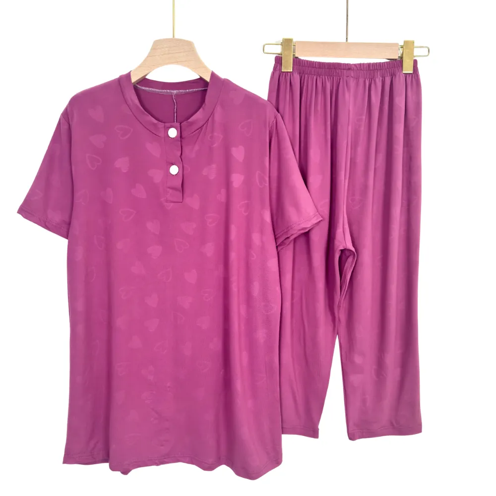 Blush Tones Plus Size Pajama Set – Capri Cotton Blend - Image 2