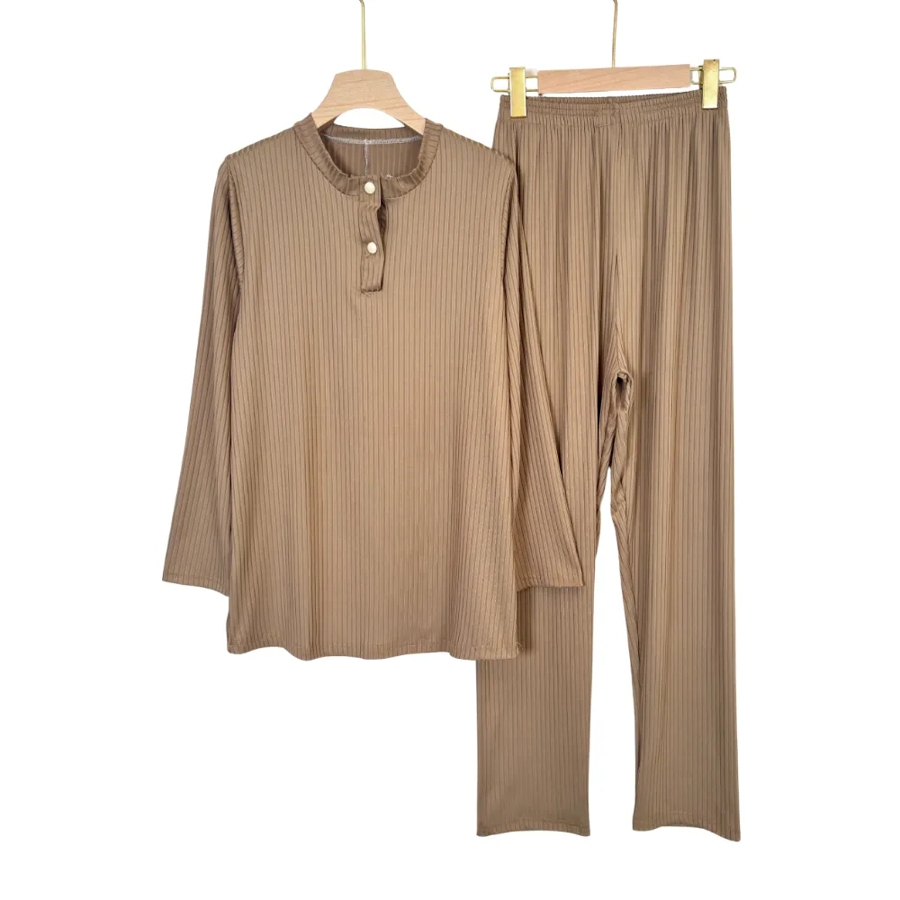 Serene Ribbed Summer Lounge Pajama Set – Women’s Long Sleeve Regular & Plus Sizes 2 - Image 8