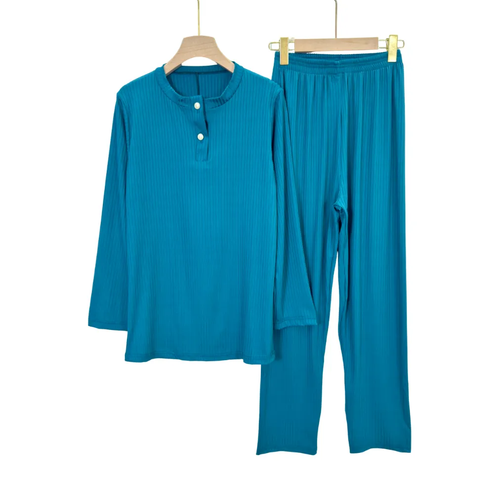 Serene Ribbed Summer Lounge Pajama Set – Women’s Long Sleeve Regular & Plus Sizes 2 - Image 5