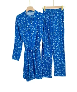 Alternative view of Women's Summer Cotton  Pajama Set – 3-Piece Robe with Sleeveless Top & Pants – Heart Print