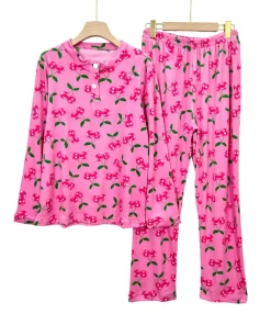 Women’s Velour Pajama Set – Printed Winter Sleepwear (Regular & Plus Size)