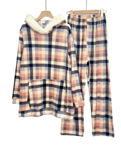 Women’s Velvet Pajama Set – Hoodie with White Fur Trim