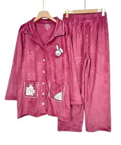 Women’s Velvet Pajama Set – Thick Plush with “HSL” Embroidery (Plus Size)