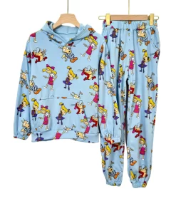 Teens Girls Jogging Set – Cute Cartoon Prints Hoodie & Pants | Winter Outfit 💖
