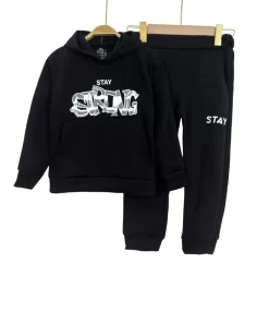 Unisex Fleece Winter Set “Stay Strong” – Black Hoodie & Pants