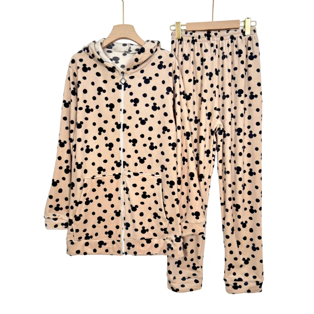 Women’s Velvet Pajama Set – Zipper Hoodie with Floral Print