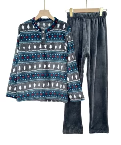 Women’s Winter Pajama Set – 3-Layer Mohair Fabric with TREE Print (Regular & Plus Size)