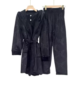 Women’s Velvet Pajama Set – 3-Piece Winter Sleepwear with Robe