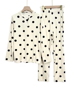 Women’s Velvet Pajama Set – Polka Dot Print (Regular & Plus Size)