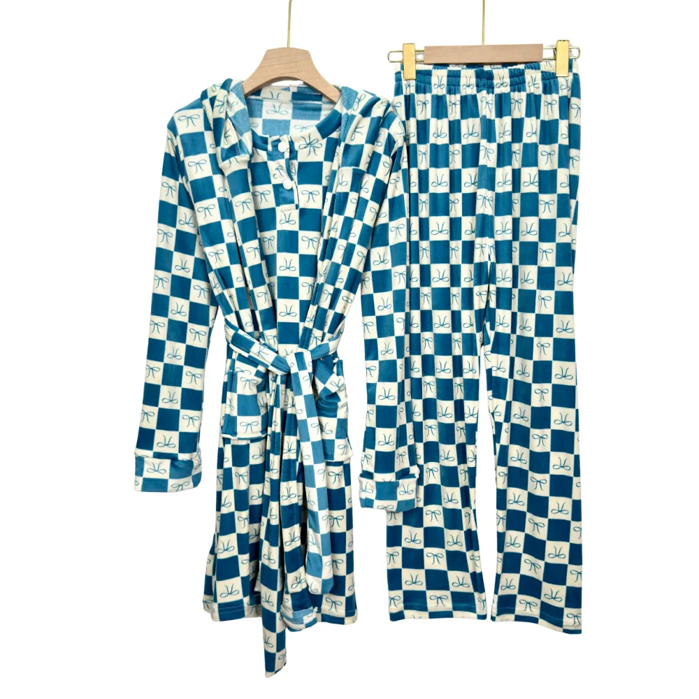 Women’s Velour Pajama Set – 3-Piece Printed Winter Sleepwear (Regular & Plus Size)