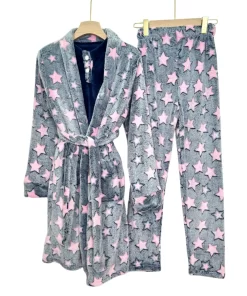 Women’s Mohair Pajama Set – 3-Piece Printed Sleepwear with Robe (Regular & Plus Size) WO