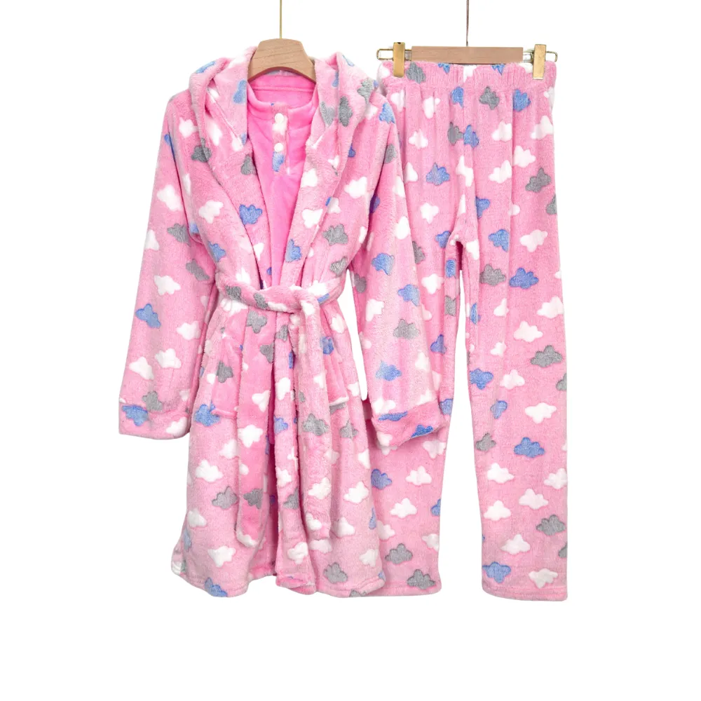 Women’s Mohair Pajama Set – 3-Piece Printed Sleepwear with Hoodie (Regular & Plus Size)