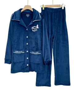 Women’s Velvet Pajama Set – Thick Plush with “HSL” Embroidery Plain (Regular and Plus size)