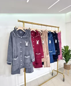 Alternative view of Women’s Velvet Pajama Set – Thick Plush with “Bunny” Embroidery (Plus Size)