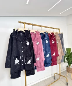 Alternative view of Women’s Velvet Pajama Set – Thick Plush with “HSL” Embroidery (Plus Size)