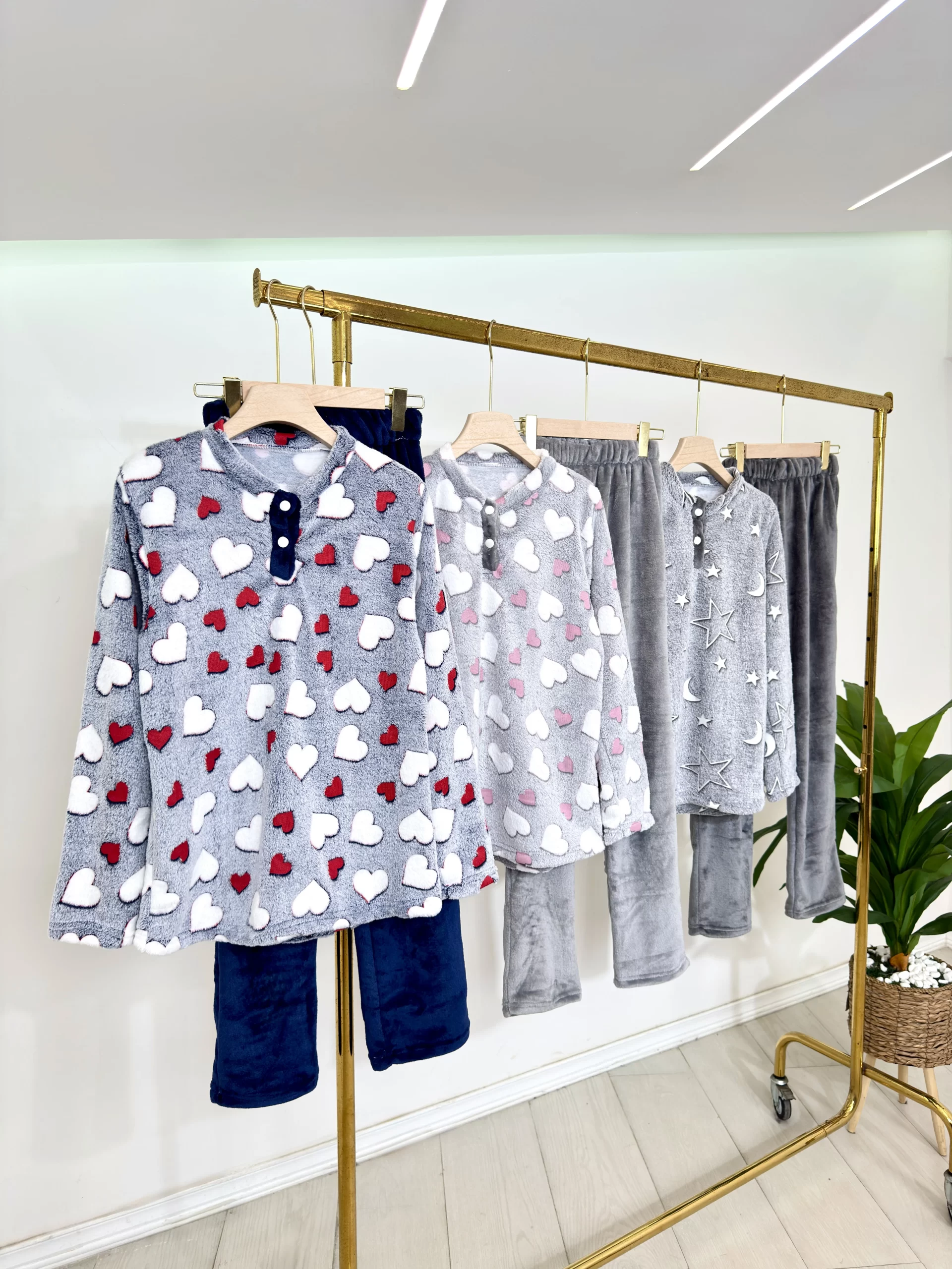 Women’s Winter Pajama Set – 3-Layer Mohair Fabric with Hearts Print (Regular & Plus Size) - Image 2