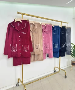 Alternative view of Women’s Velvet Pajama Set – Thick Plush with “GL” Embroidery Plain