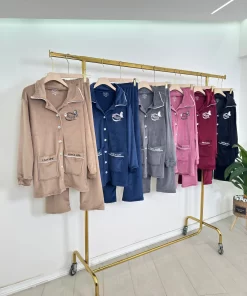 Alternative view of Women’s Velvet Pajama Set – Thick Plush with “HSL” Embroidery Plain (Regular and Plus size)