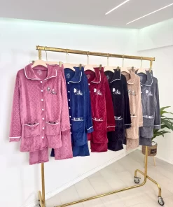 Alternative view of Women’s Velour Pajama Set – Embroidered Button-Down Sleepwear HSL