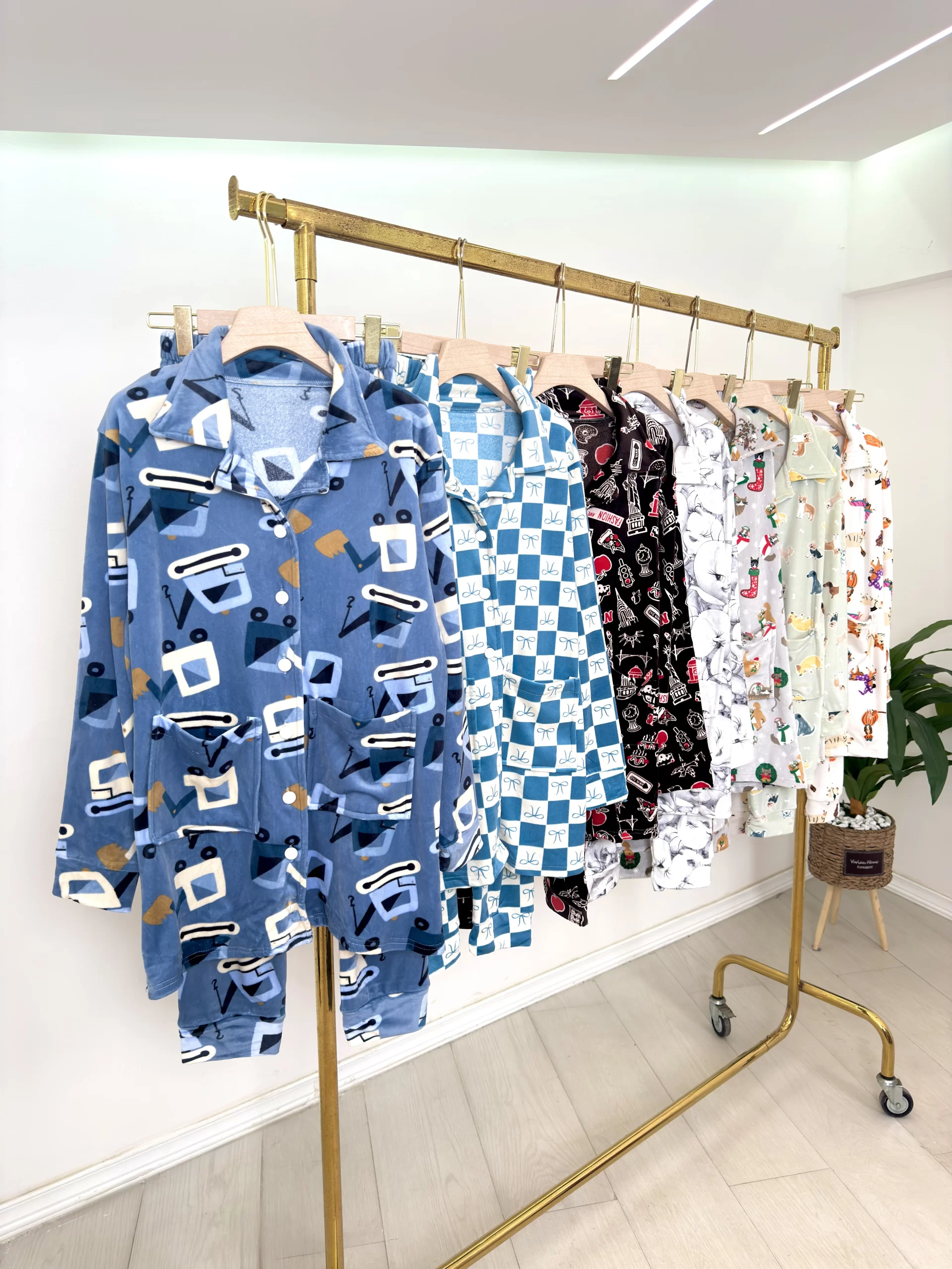 Women’s Velour Pajama Set – Printed Button-Down Sleepwear - Image 2