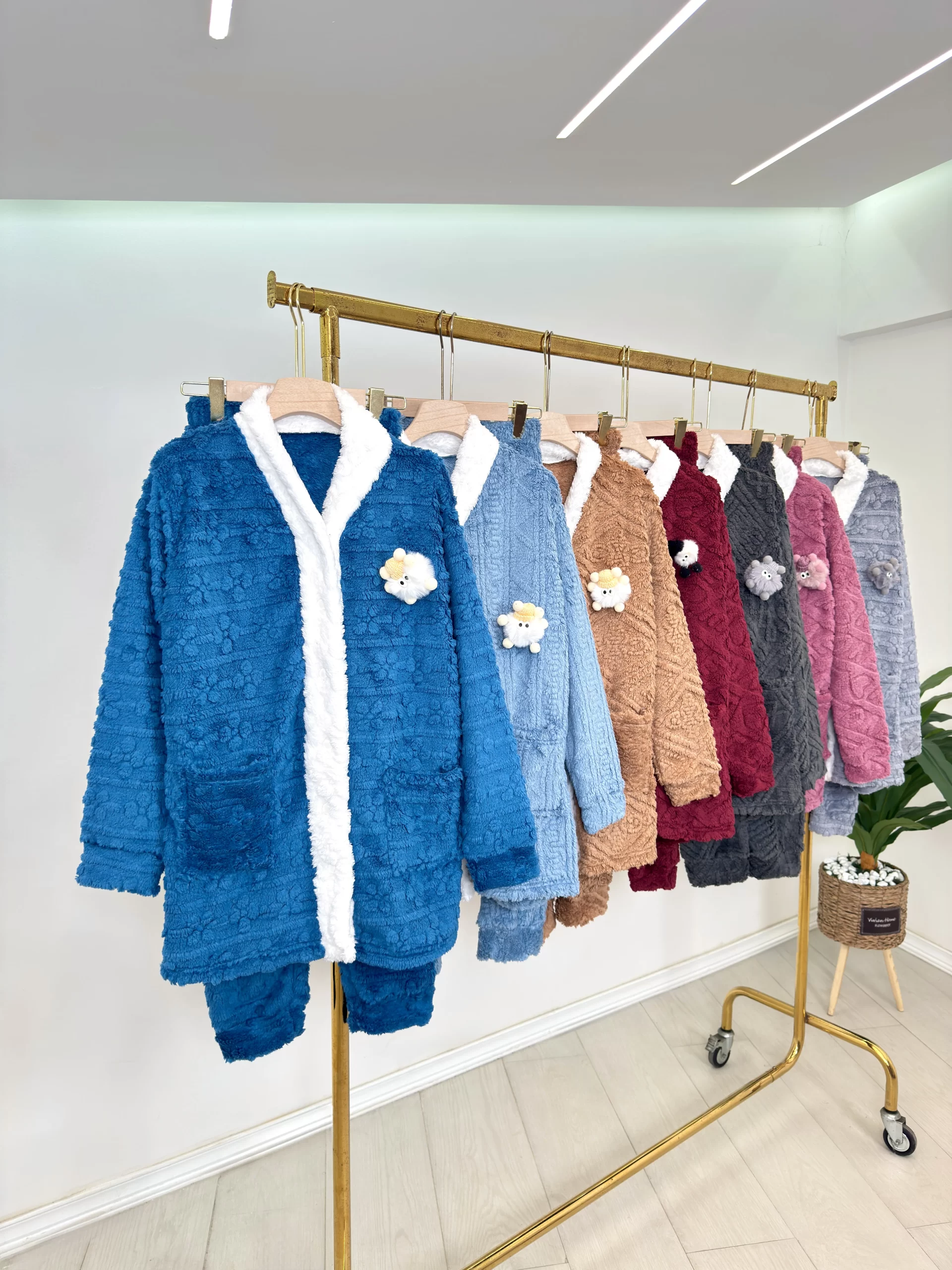 Women’s Fur Pajama Set – Button-Down with White Trim - Image 2