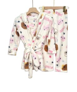 Kids Mohair 3-Piece Printed Pyjama Set with Robe – Soft & Cozy