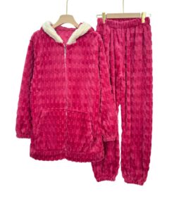 Women’s Velvet Hoodie Pajama Set – Zipper & Fur Hood