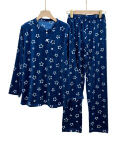 Women’s Velvet Pajama Set –  Print (Plus Size)