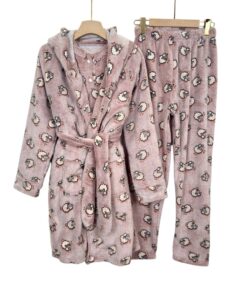 Women’s Mohair 3-Piece Pajama Set with Sheep Print Robe – Ultra Soft