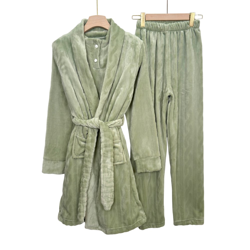 Women’s Mohair Pajama Set – 3 PCS Cozy Robe Edition