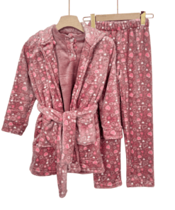 Kid’s Mohair 3-Piece Pajama Set with MINI HEART Print Robe – Soft Cozy Winter Wear