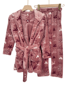 Kid’s Mohair 3-Piece Pajama Set with BOW Print Robe – Soft Cozy Winter Wear