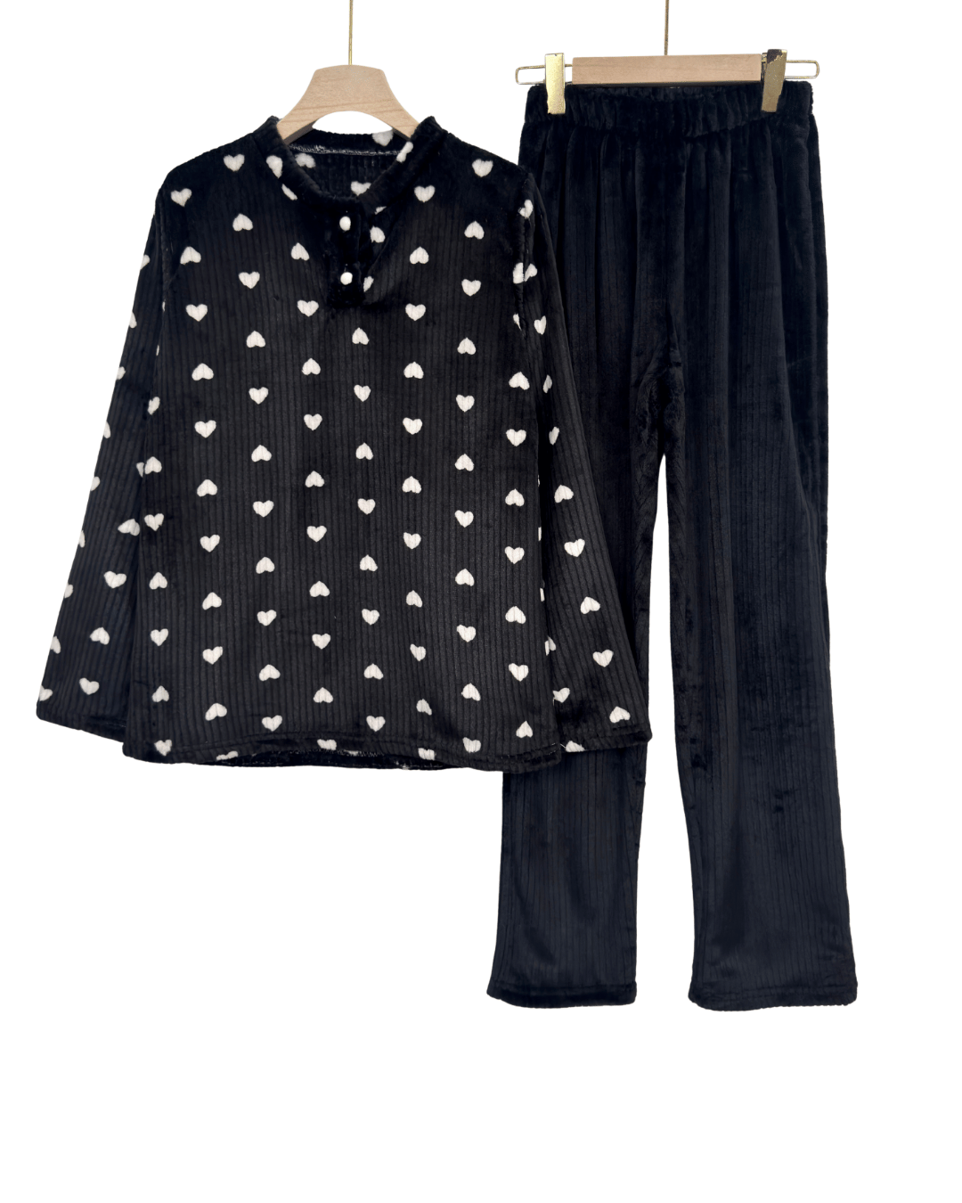 Women’s Mohair Pajama Set with HEART Print – Soft Cozy Winter Wear