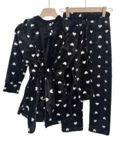 Kid's Mohair 3-Piece Pajama Set with HEART Print Robe – Soft Cozy Winter Wear