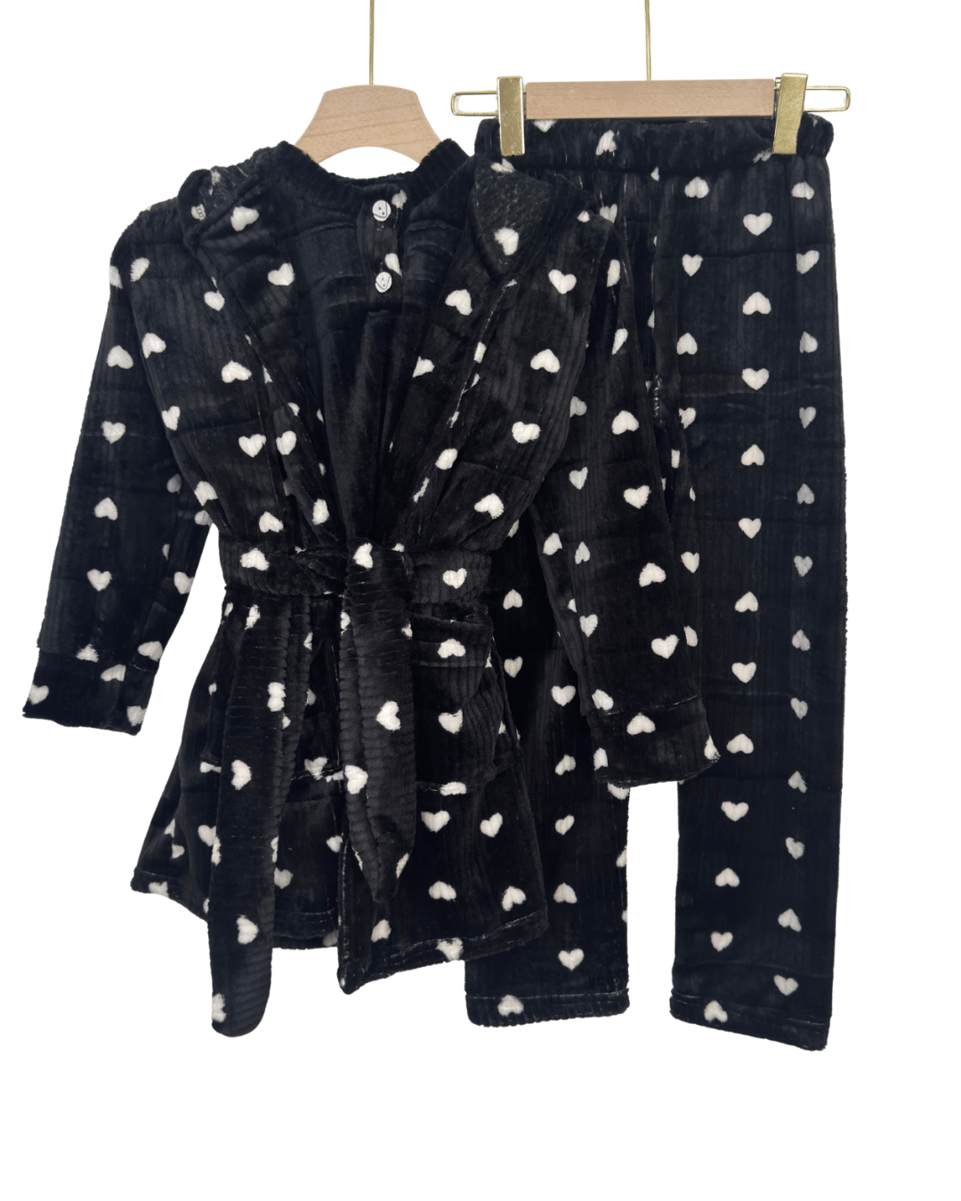 Kid's Mohair 3-Piece Pajama Set with HEART Print Robe – Soft Cozy Winter Wear