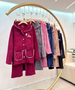 Women’s Velour Pajama Set – Embroidered Button-Down Sleepwear FL plus size